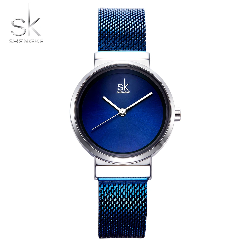 

Shengke Blue Women's Watches Luxury Brand Mesh Band Fashion Ladies Waterproof Quartz Wristwatch 2018 New Relogio Feminino