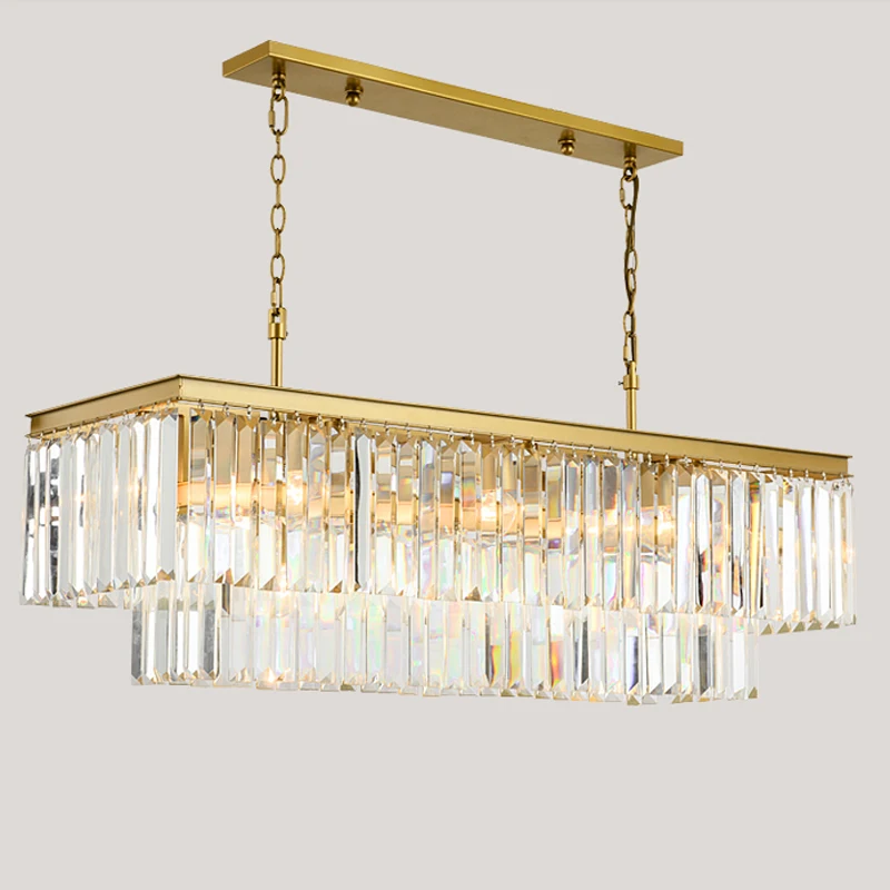 

Square RH Modern glass crystal chandelier light golden hanging chain Rectangle LED chandelier light lamp for dinning room