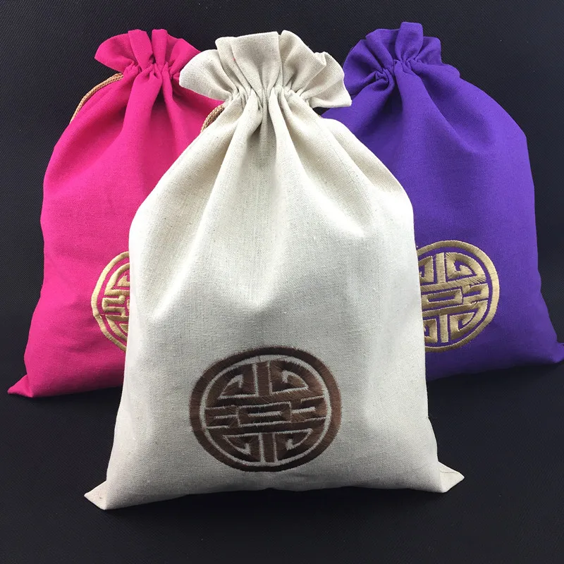 

Chinese Embroidery Linen Cotton Shoe Bags for Travel Storage Drawstring Pouches Shoes Socks Carry Bag Gift Packaging Pouch