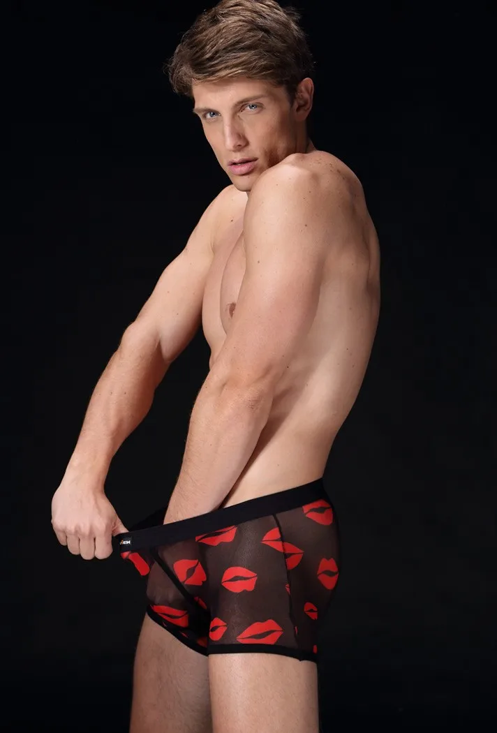 Sexy Men's Lips Printed Underwear Famous Brand Men Gay Kiss Transparent Boxer Big Man Hot Low Waist Shorts Panty Bodywear M-XXL white boxer briefs