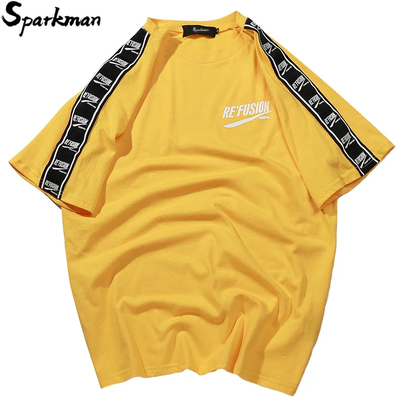 

Harajuku Ribbon Sleeve Printed Short Sleeve T-Shirt Hip Hop T Shirts 2018 Summer Fashion Cotton Tees Streetwear Tshirts Swag