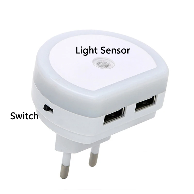  Sensor Night Light With Dual USB Port Phone Charger Led Lamps Mood Kids Baby Lamp EU/US Plug Socket - 33048552400
