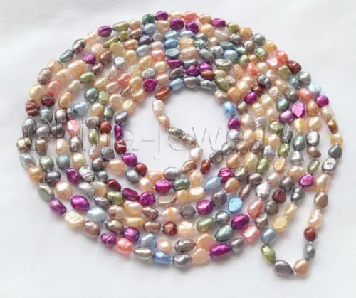 

Pretty 80" 7-8mm multicolor baroque freshwater pearl necklace