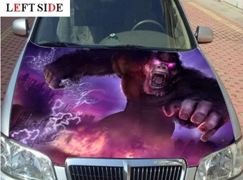 

LEFT SIDE Car Stickers Lighting Fleshes Creative Customize Bonnet Waterproof Brave Fighter Gorilla Engine Hood Personality