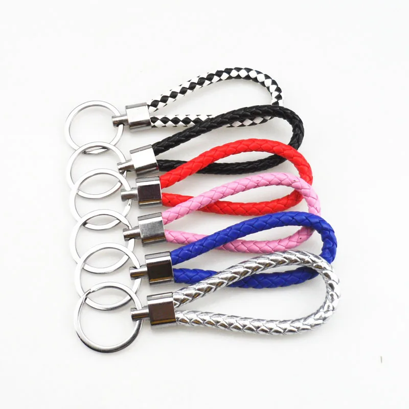 Leather Braided Key Chain Strap Fob Ring Multi-color Alloy Car Home Unisex