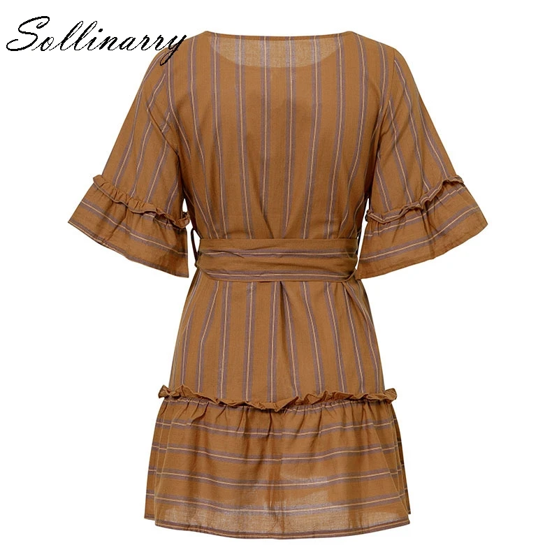 Sollinarry Brown O Neck Ruffles Women Dresses Casual Short Sleeve Party Dresses Bow Evening Beach Vintage Lady Dress Vestidos Sollinarry Brown O Neck Ruffles Women Dresses Casual Short Sleeve Party Dresses Bow Evening Beach Vintage Lady Dress Vestidos