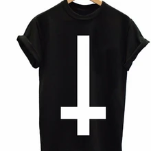 Перевёрнутый Крест напечатанная Мужская футболка религия Swag хипстер девушка ретро-футболка хлопок на заказ футболка для мужчин женщин плюс размер