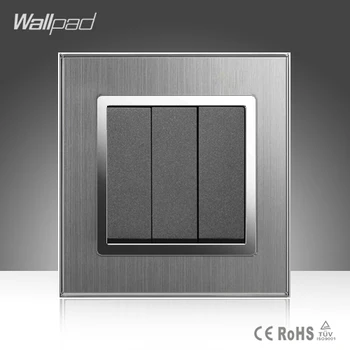 

3 Gang Reset Wallpad Smart Home EU UK Standard Silver Metal Frame Reset Button Hotel Switch Free Shipping