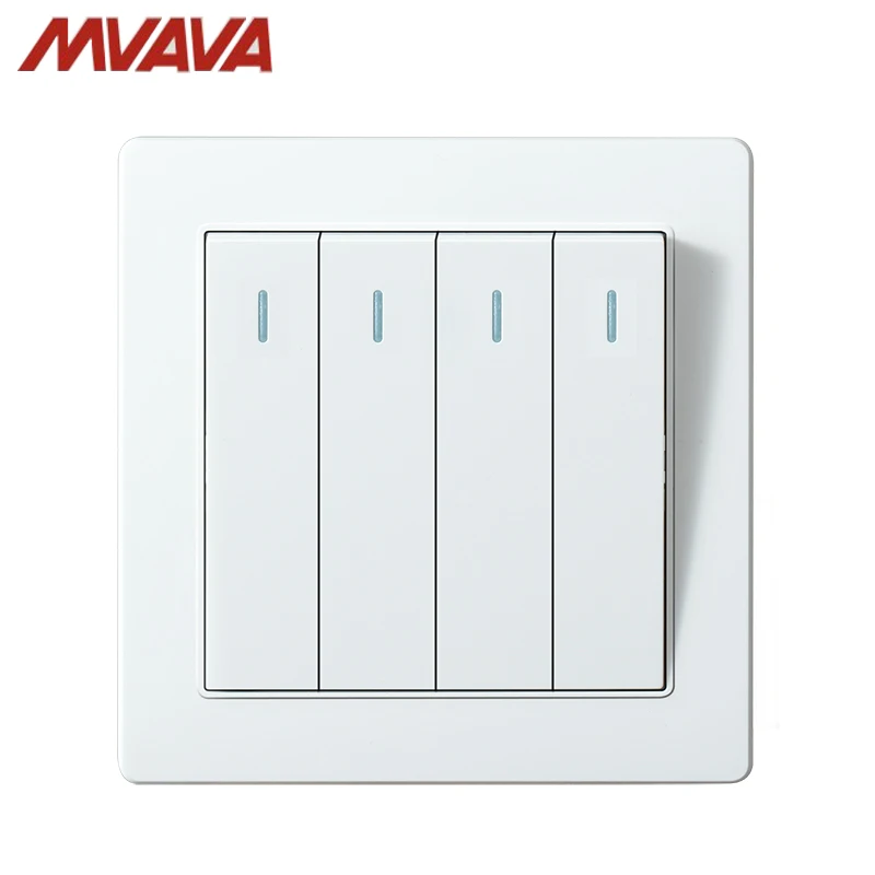 

MVAVA Push Button Lamp Wall Switch 16A 250V 4 Gang 2 Way Light Switches Luxury White Panel Factory Direct Sale Free Shipping