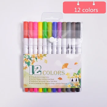 

12 Colors/Set Double Heads Art Markers Profession Watercolor Brush Pen Painting Writing Supplies Kawaii Stationery Set