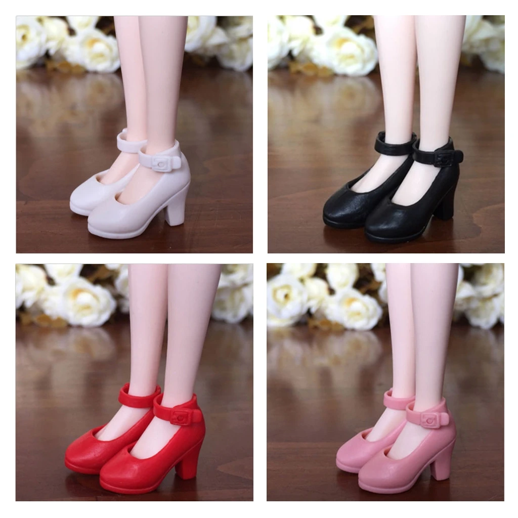  4Pairs/Set 1/6 Scale Doll Shoes Fashion High Wedge Heel Shoes with Open Buckle For Girls Doll House Decor Outfits Accessories