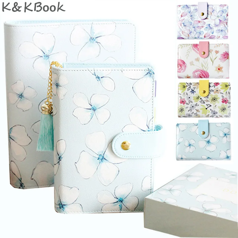 

K&KBOOK Kawaii Flower Leather Notebook A5 A6 Spiral Notebook Stationery Personal Diary Binder Weekly Planner A5 Agenda Organizer