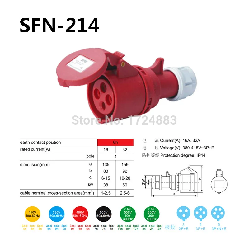 3 pin промышленный соединитель разъем Мужской Женский стыковый разъем SFN-014/SFN-214 16A IP44 3P+ E