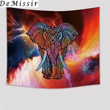 

DeMissir Colorful Elephant Red Pattern Tapestry Decorative Mandala Tapestry Indian 130cmx153cm 1229x153cm Boho Wall Carpet