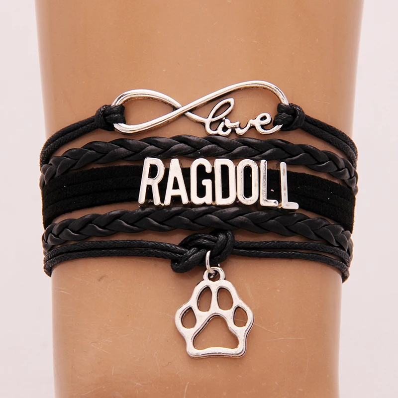 (10Pcs/Lot) Infinity Love RAGDOLL Bracelet Cat Paw Charm Handmade