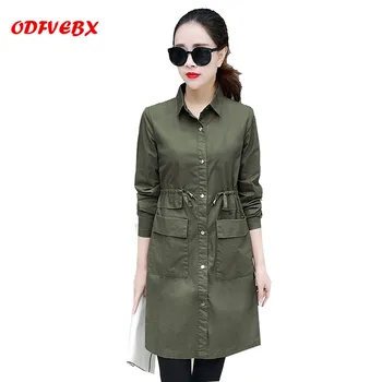 

2020 spring new female windbreaker jacket medium long fashion loose long-sleeved retro pocket long windbreaker tide ODFVEBX
