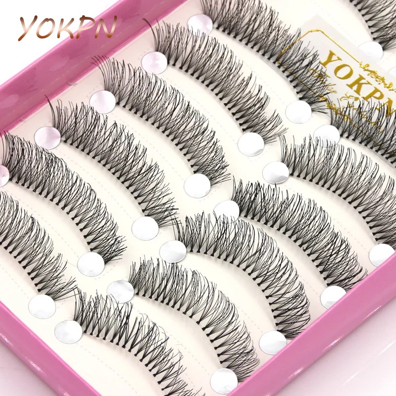 

YOKPN 10 pairs Natural False Eyelashes Transparent Cotton Stems Thick False Eyelashes Makeup Accessory Tool Cross Fake Eyelashes