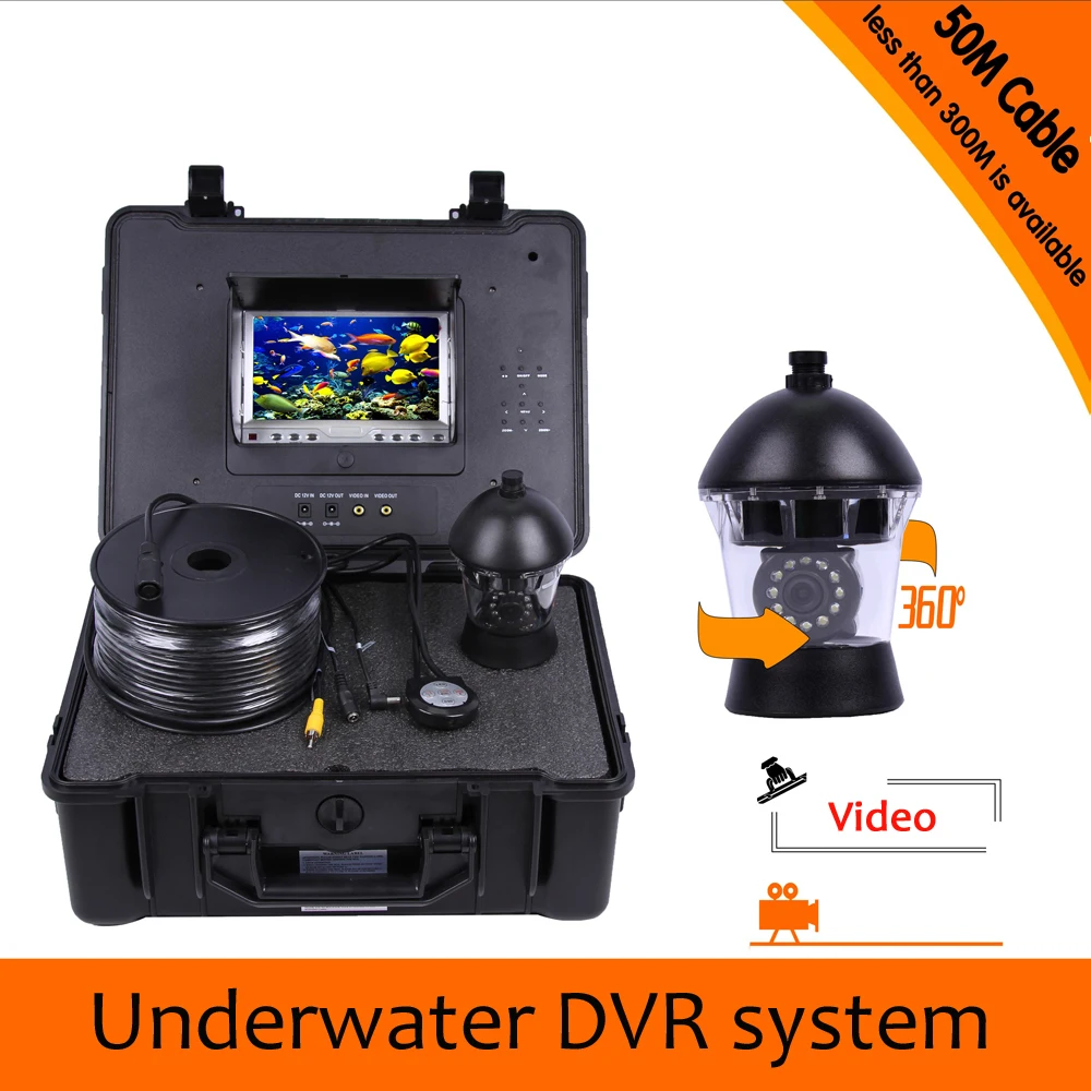 Get  (1 set)50M cable Underwater Fishing camera IR camera 360 degree rotation Night version HD camera en