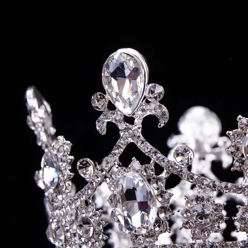 Круглый Кристалл Императорская корона тиара женские головные уборы эффектное посеребренное Покрытие Свадебные украшения для волос свадебные диадемы аксессуары
