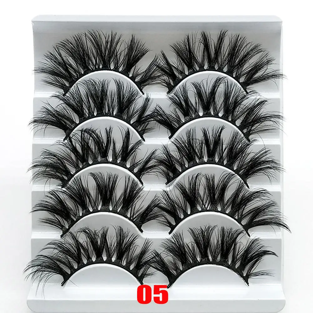 5 Pairs 3D Soft Faux Mink False Eyelashes Thick Handmade Wispy Fluffy Cross Long Lashes Natural Makeup Eyelash Extension Tools - Цвет: 05