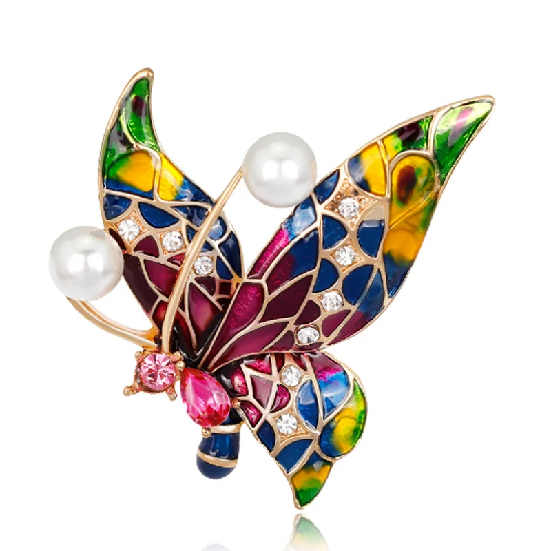 

Vintage Insect Butterfly Brooch Pins Crystal Enamel Butterfly Bouquet Pearls Brooch Jewelry Male Women Party Gifts