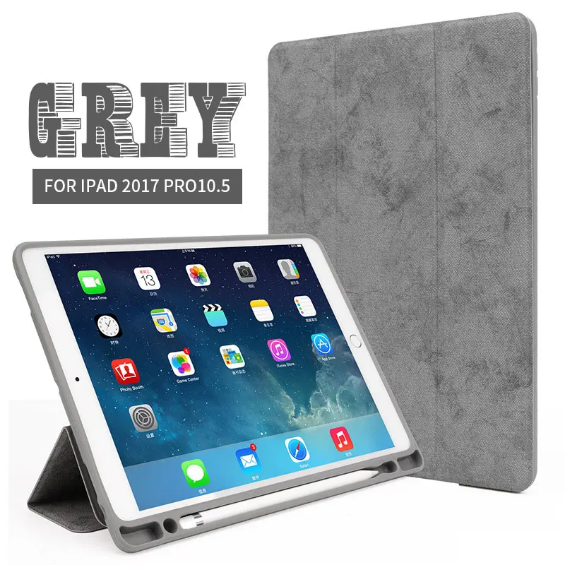 Ультра тонкий чехол для смарт-телефона защитный Trid-Fold Стенд кожаный чехол ж/карандаш держатель для Apple iPad Pro 10,5 дюймов A1701 A1709 планшет - Цвет: Gray