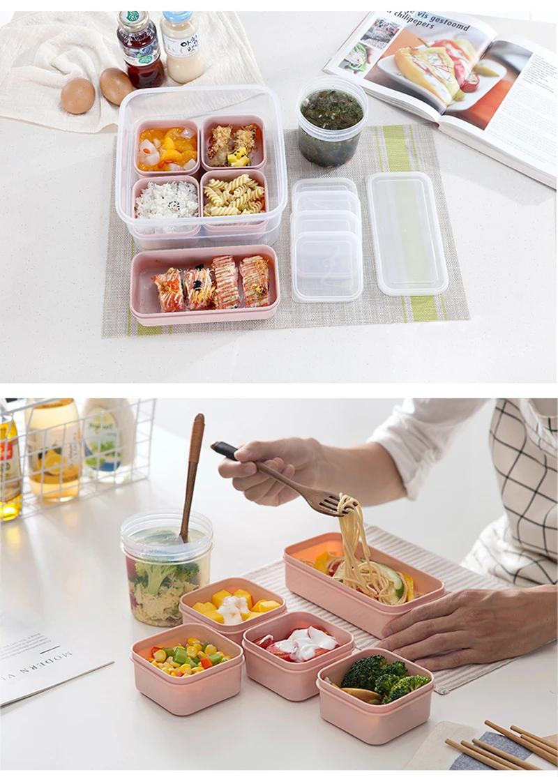 TUUTH Microwave Lunch Box Set Independent LatticeLeak-Proof Refrigerator Storage Box Portable Bento Box For Kids White Collar A2