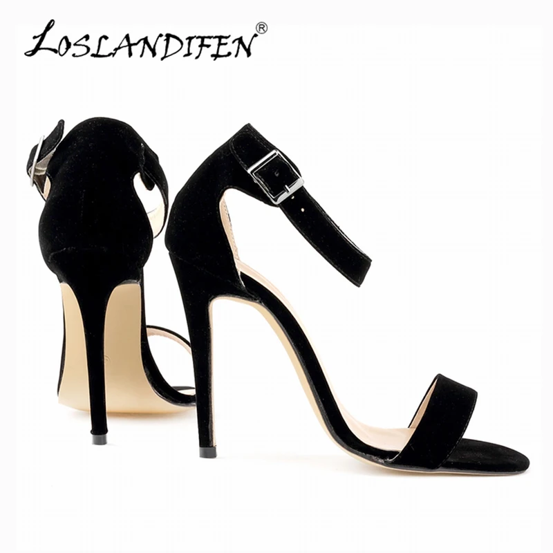 Sexy Women Sandals Flock Ankle Strap High Heels Pumps Lady Open Toe Party Bridal Female Shoes US Size 4-11 and 14 color 102-3VE