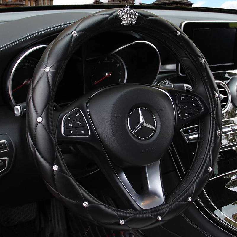 

KKYSYELVA car steering wheel cover 38cm Fashion Wheel Covers for Women Lady Leather Steering-wheel Auto Interior Accessories