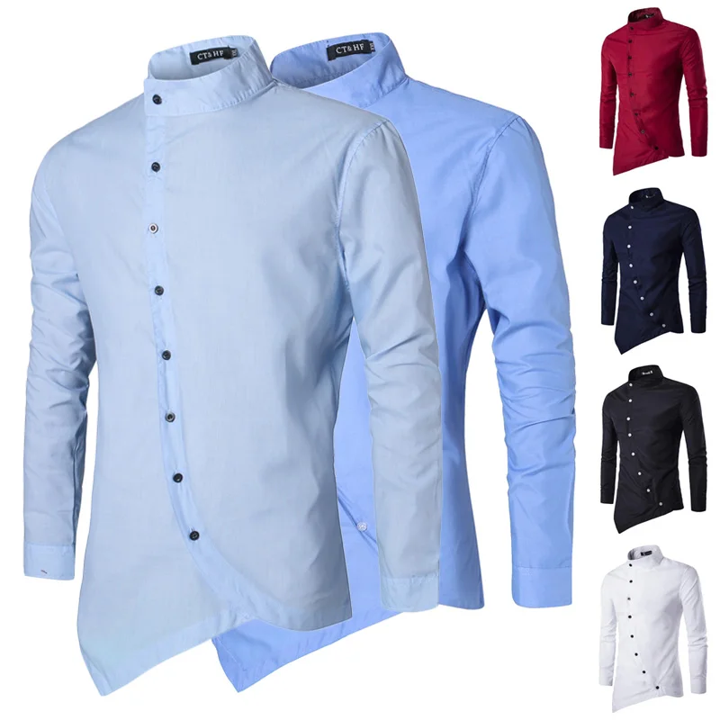

Zogaa Brand 2019 Men Shirt Solid White Dress Shirt Long Sleeve Slim Fit Casual Business Camisa Masculina Button Patchwork Hombre