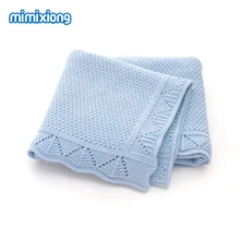 Детское одеяло для новорожденных, органическое муслиновое Пеленальное Одеяло для маленьких мальчиков и девочек, однотонное синее Вязаное детское белье для коляски