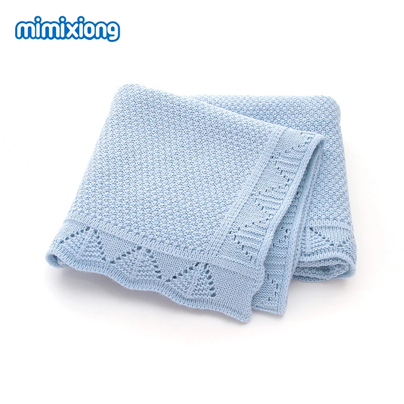 Baby Blankets Knitted Newborn Organic Infant Boy Girl Muslin Swaddle Wrap Blanket Solid Blue Toddler Kid Stroller Bedding Covers
