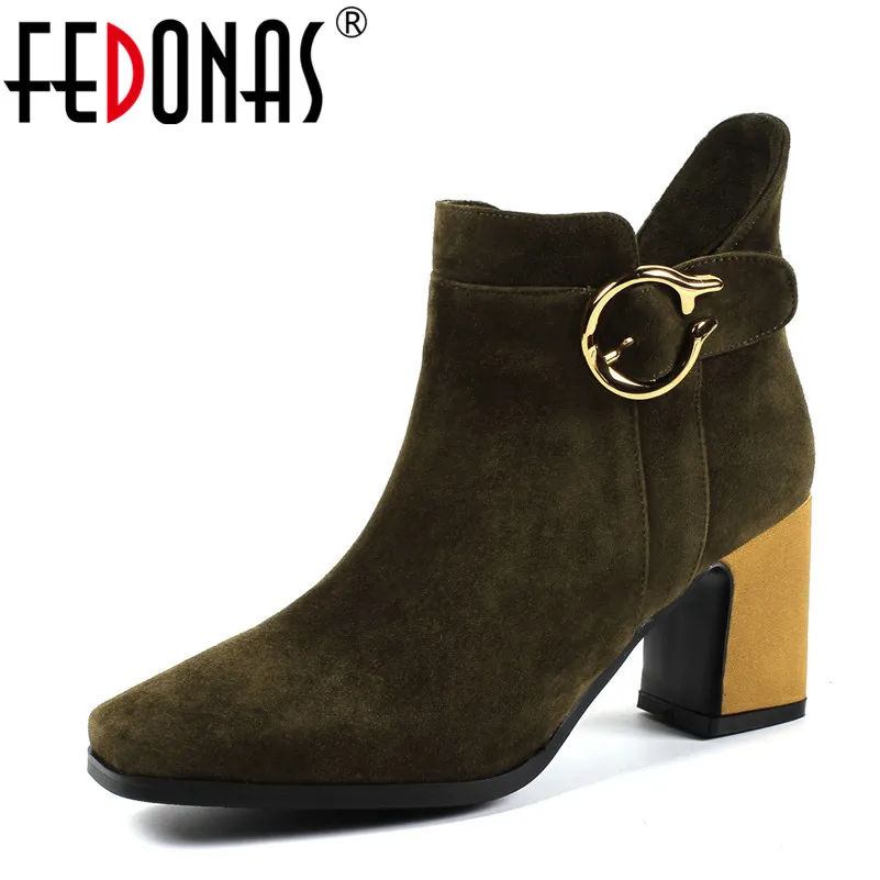 

FEDONAS Fashion Women Ankle Boots Autumn Winter Metal Decoration Autumn Winter Ladies Shoes Woman High Heels Office Pumps