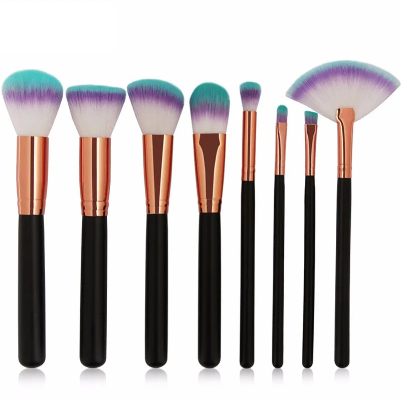 

Top Selling 6/8pcs Cosmetics Set Angled Round Top Foundation Power Eye Shadow Blush Blending Fan Makeup Brush Tools Kit