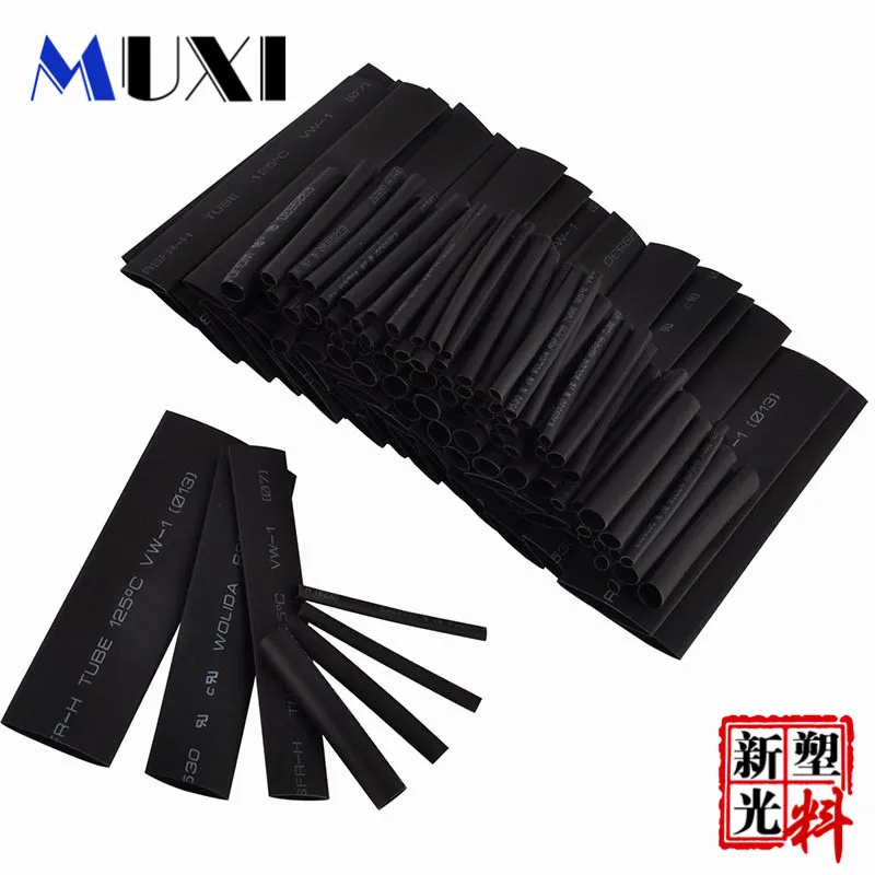 

Black Color 127PCS Polyolefin 2:1 Halogen-Free Heat Shrink Tubing Tube Assortment Sleeving Wrap Tubes