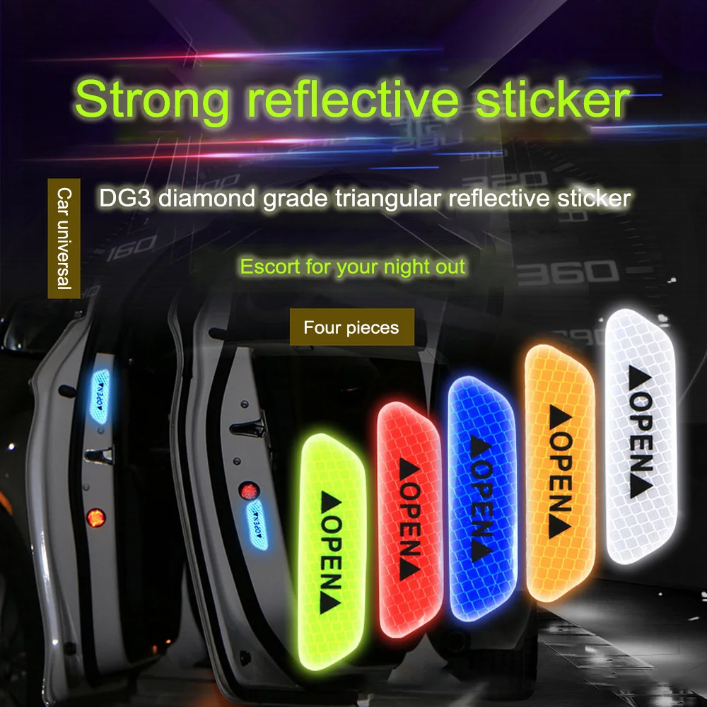 

4 Pcs Door Safety Reflective Warning Stickers Car DIY Exterior Warning Sticker Decal Paper Car-styling Decorative Sticker