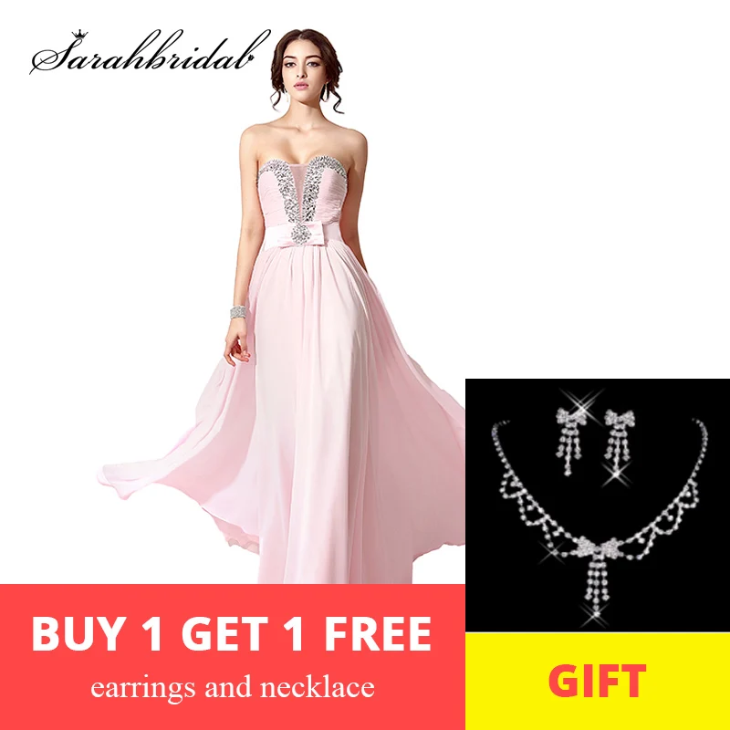 

Sweetheart Evening Dresses New Arrivals Pink Crystal Sashes Pleat Backless In stock Prom Party Gowns SD195