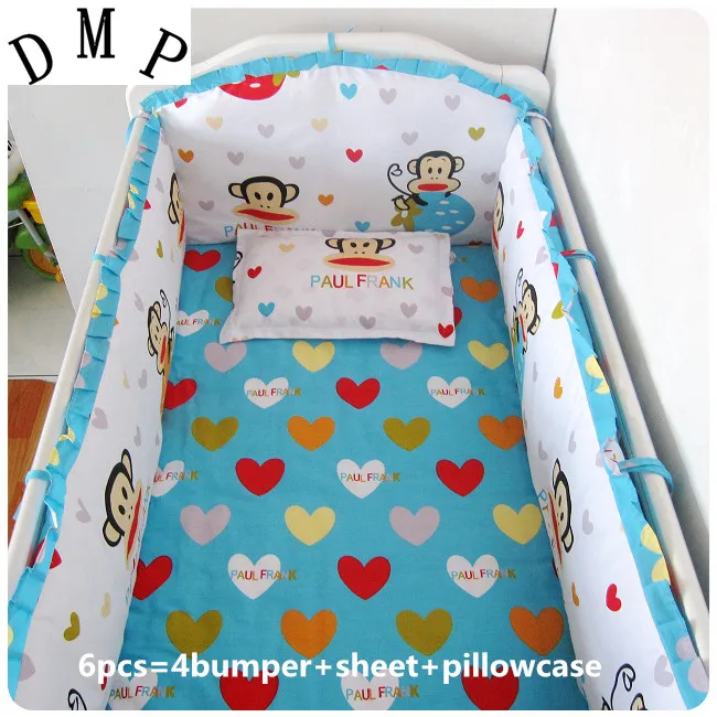 

2017! 6PCS Cotton Brand Baby Cot Crib Bedding Set for Girls Boys Cartoon Newborn Baby Bed Linen (bumpers+sheet+pillow cover)