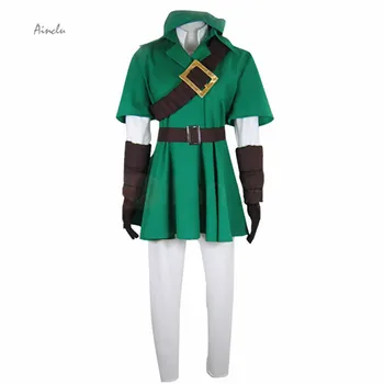 

Ainclu Customize Free Shipping Fashionable The Legend of Zelda Link Adult Kid Forest Green Cosplay Costume for Halloween Party