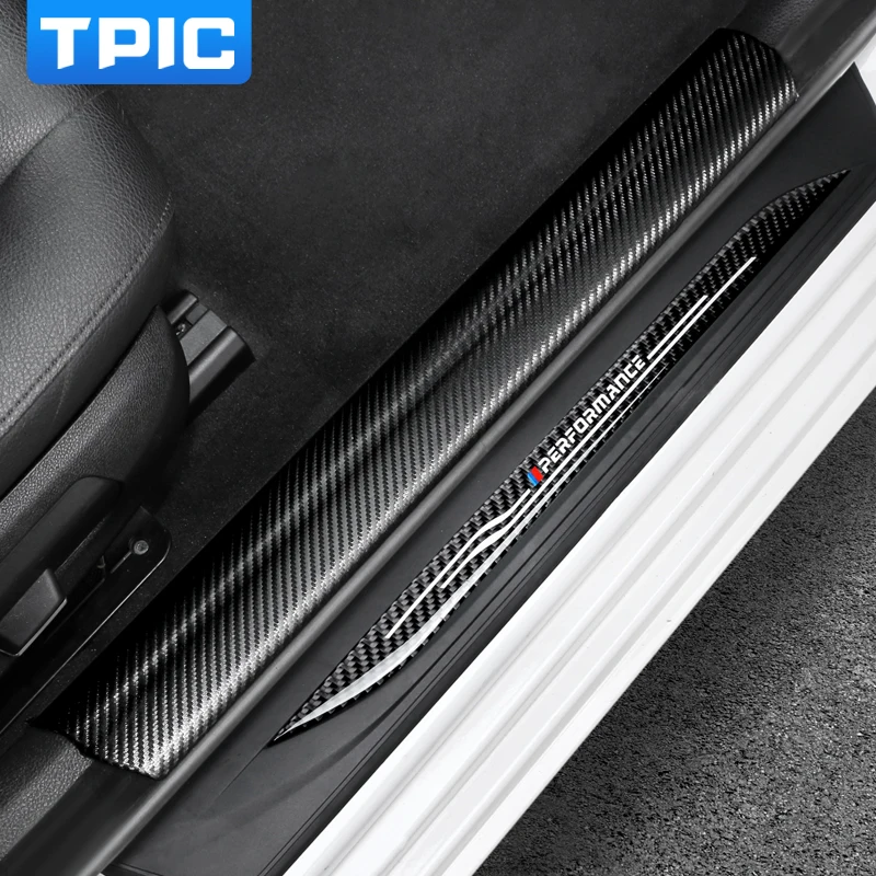 MASHA 4pcs Compatible with BMW Door Entry Guard Decal Sticker Carbon Fiber Front/Rear Scuff Plate Guard，Door Sill Decoration,Welcome Pedal Protector Cover 