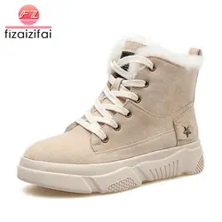 Fizaizifai/женские ботильоны, круглый носок, шнуровка, плюш, мех, Pactchwork, обувь на плоской подошве, зимняя модная теплая обувь, женская обувь