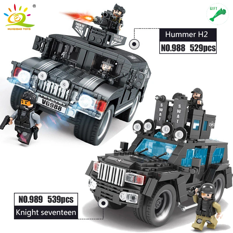 

HUIQIBAO TOYS Military SWAT Commando Figures Trucks Building Blocks Compatible Legoed City Police ORV Car Boy Toys For Children