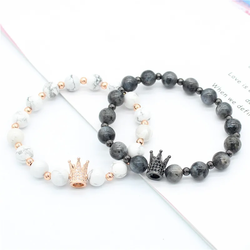 Poshfeel His And Hers Couple Bracelets Distance Jewelry Cz Crown King Charm Stone Bracelet for Lovers Gift MBR180001