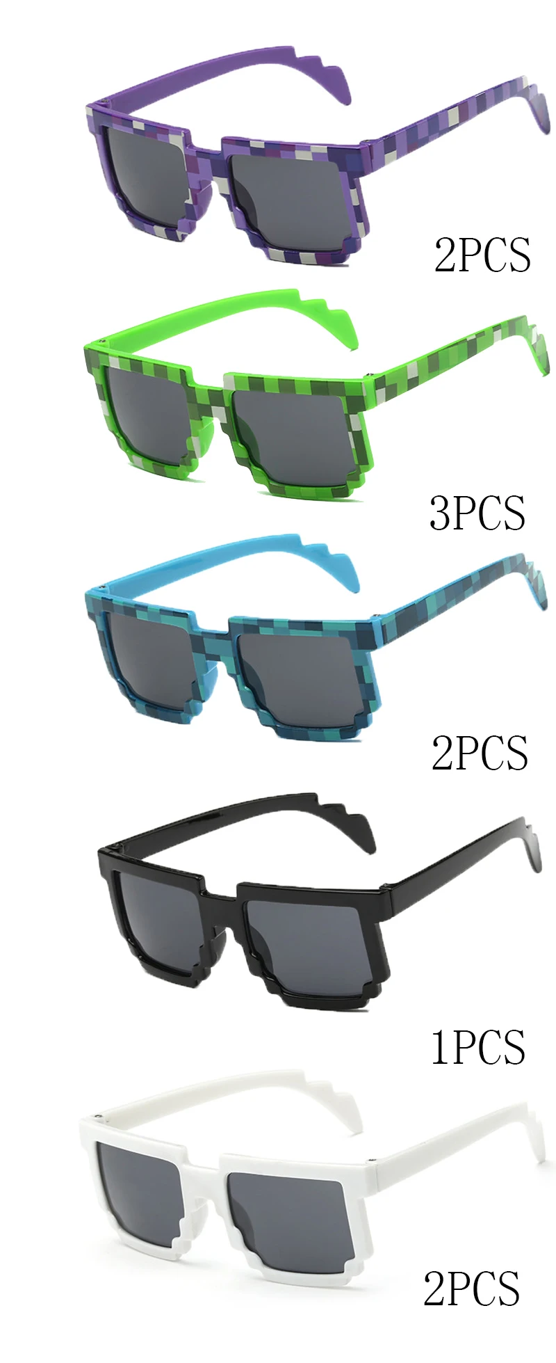 Длинные Хранитель модная детская одежда модные квадратные солнцезащитные очки для детей пикселей солнцезащитные очки мозаикой для маленьких мальчиков и девочек Солнцезащитные очки 10 шт./компл. LKP-KID1 - Цвет линз: 2P3G2N1H2W