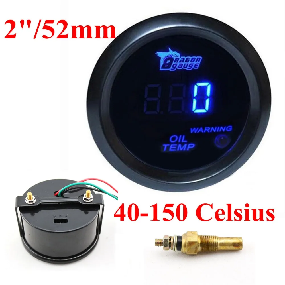 

DRAGON GAUGE 52MM Oil Temp Gauge Black Color Digital Blue Led 40-150 C