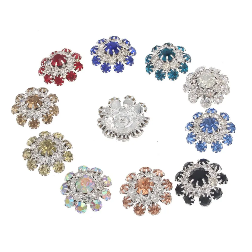 Jerler 10 Pcs Sliver Rhinestone Buttons Crystal Embellishments Sew on Clothing Buttons