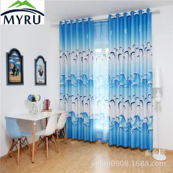 

MYRU Mediterranean blue curtains dolphin printing shade cloth curtains purple cartoon curtains for bedroom and living room