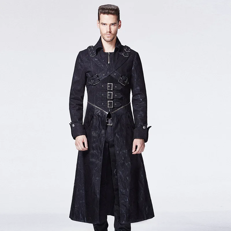 Стимпанк мужской крест молния с капюшоном съемный плащ рукав пальто темно неэластичный Жесткий кожаный ткань толстый теплый черный пальто - Цвет: black