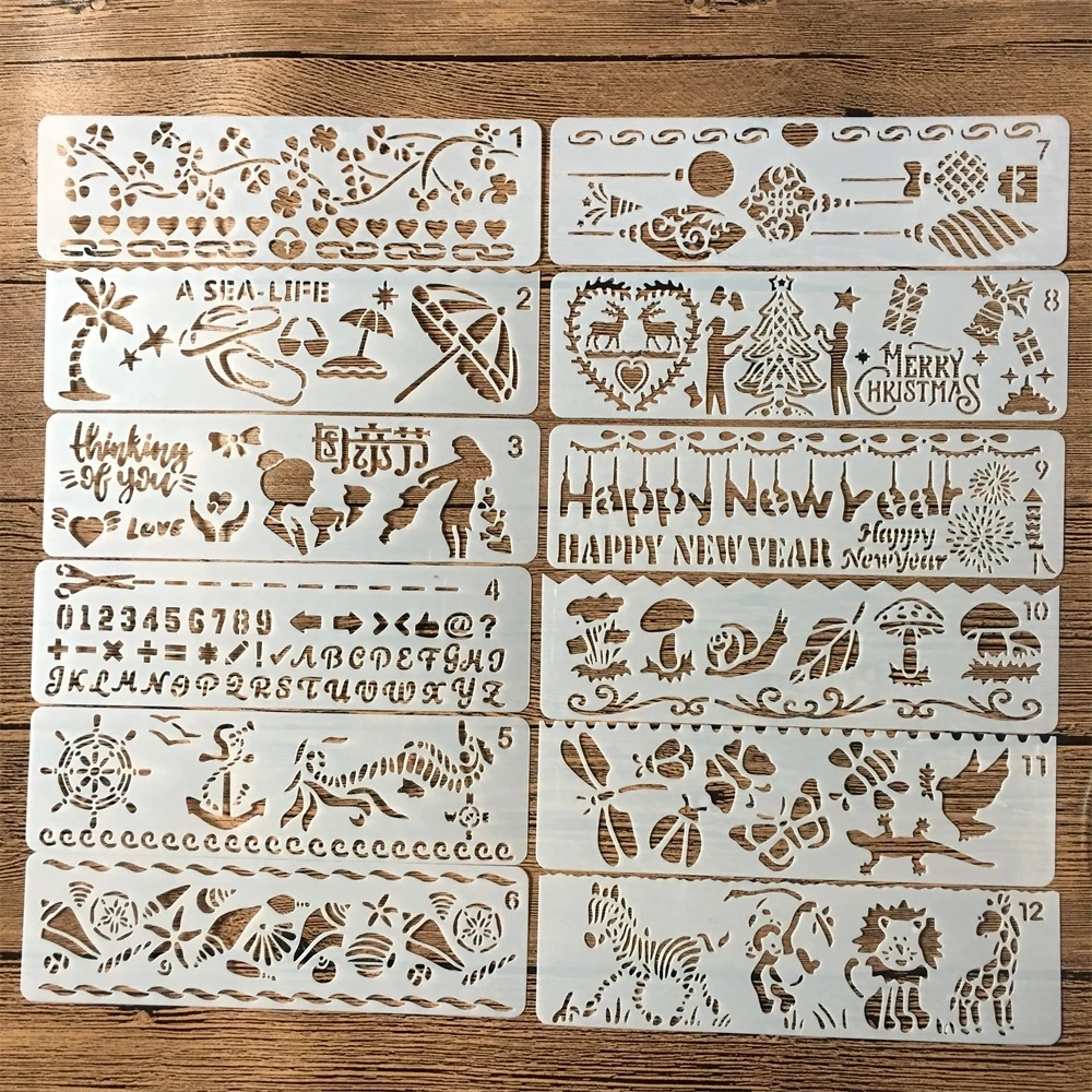 

12Pcs 20x5.8cm Mother's Day DIY Layering Stencils Painting Scrapbook Coloring Embossing Album Decorative Paper Card Template