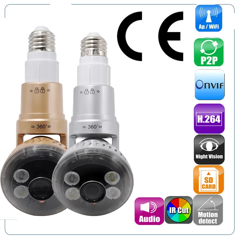 

IB-183 HD 960P P2P Rotatable WIFI LED Bulb IP Camera Built-in speaker for 2-way Communication Support ONVIF Motion Detect Wifi